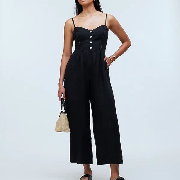 Madewell Sleeveless Wide-Leg Jumpsuit in 100% Linen NP077 Size 00 - Picture 1 of 7